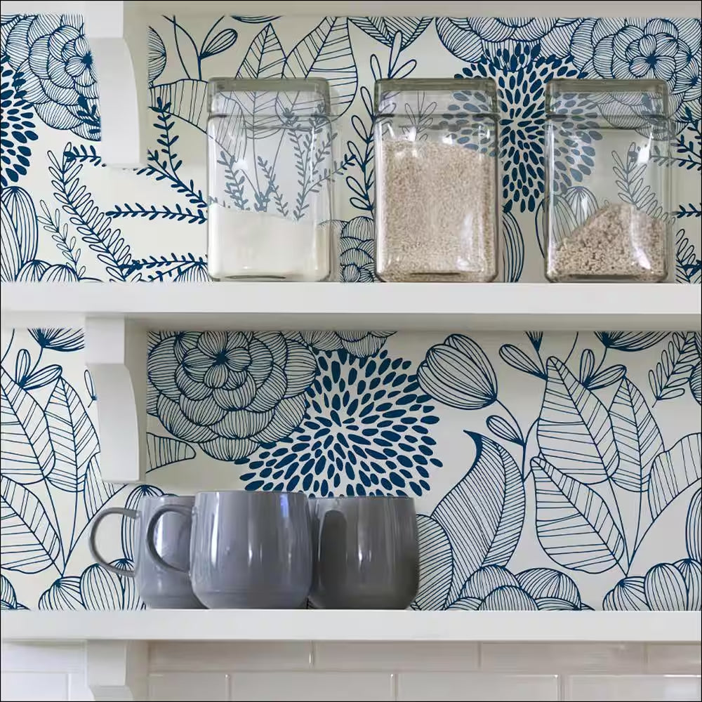 Navy Secret Garden Peel and Stick Wallpaper
