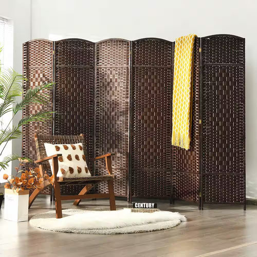 6 Ft. Brown Room Divider Weave Fiber Folding Privacy Screen (6-Panel)