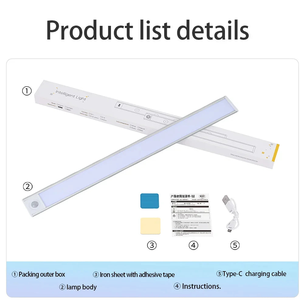 LED Night Light 20/30/40/60CM Motion Sensor Wireless USB Cabinet Night Light Wardrobe Lamp for Kitchen Cabinet Bedroom Wardrobe