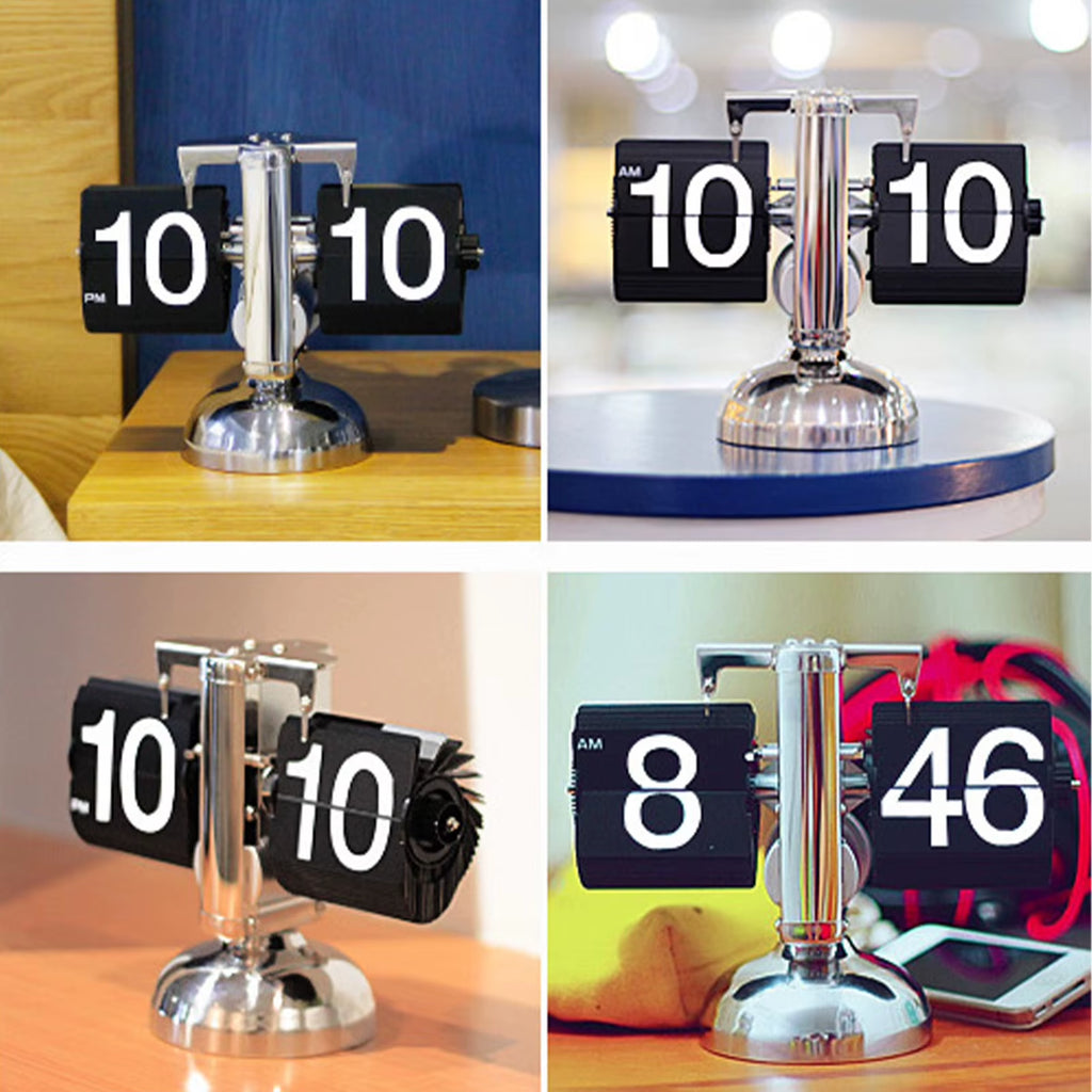 Digital down Clock Retro Minimalist Single Foot Mechanical Auto Clock Desk Clock for Home Livingroom Desk Clock