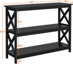 42" L Black Console Table 3-Tier Narrow X-Design Storage Shelves
