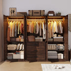 6 Door Farmhouse Armoire Wardrobe Closet for Bedroom with 3 Drawers, 75"H Tall Armoire Wardrobe Set with LED Sensor Light & Hanging Rod, Freestanding Closet Wardrobe Cabinet Glass Doors