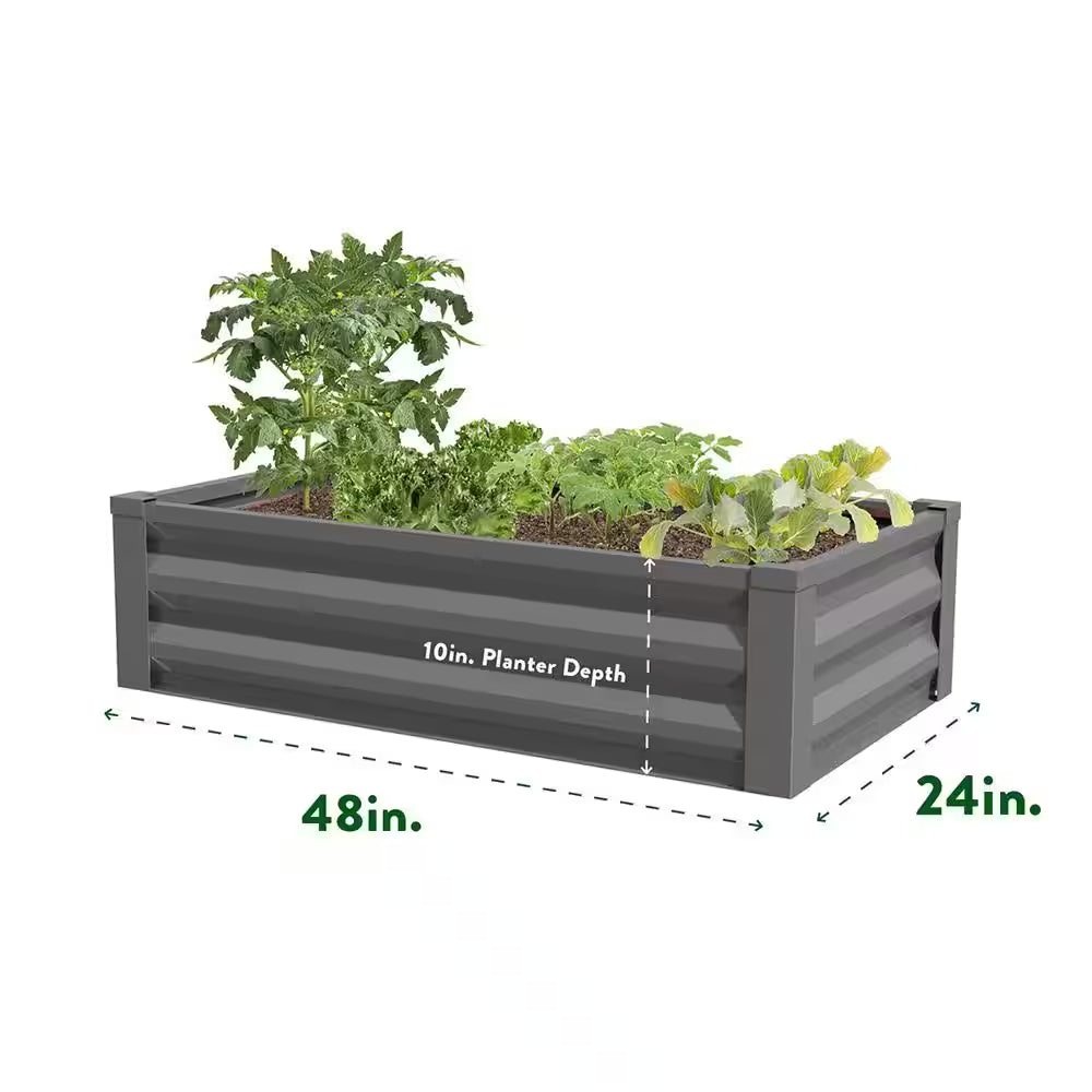 Gray Galvanized Steel Rectangle Raised Garden Bed (48 In. L X 24 In. W X 10 In. H)