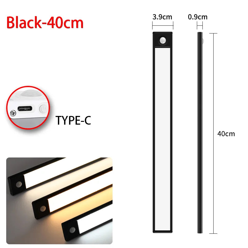 LED Night Light 20/30/40/60CM Motion Sensor Wireless USB Cabinet Night Light Wardrobe Lamp for Kitchen Cabinet Bedroom Wardrobe