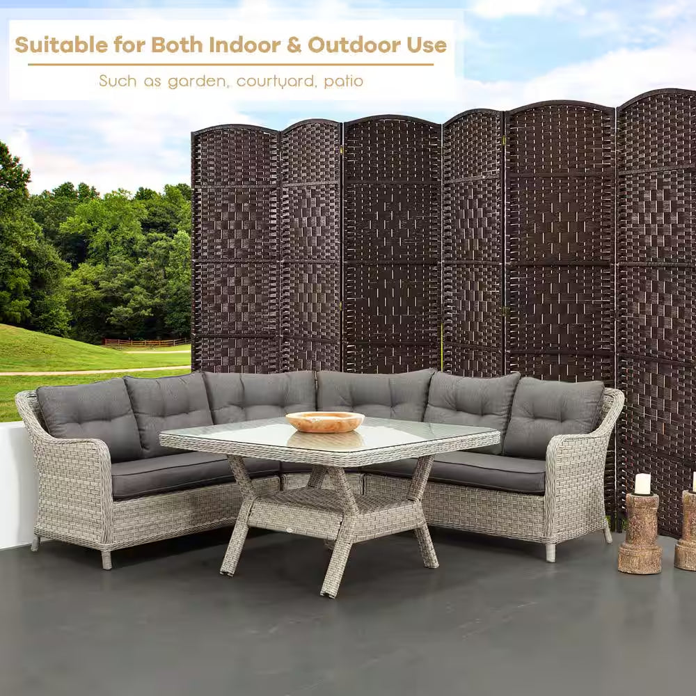 6 Ft. Brown Room Divider Weave Fiber Folding Privacy Screen (6-Panel)