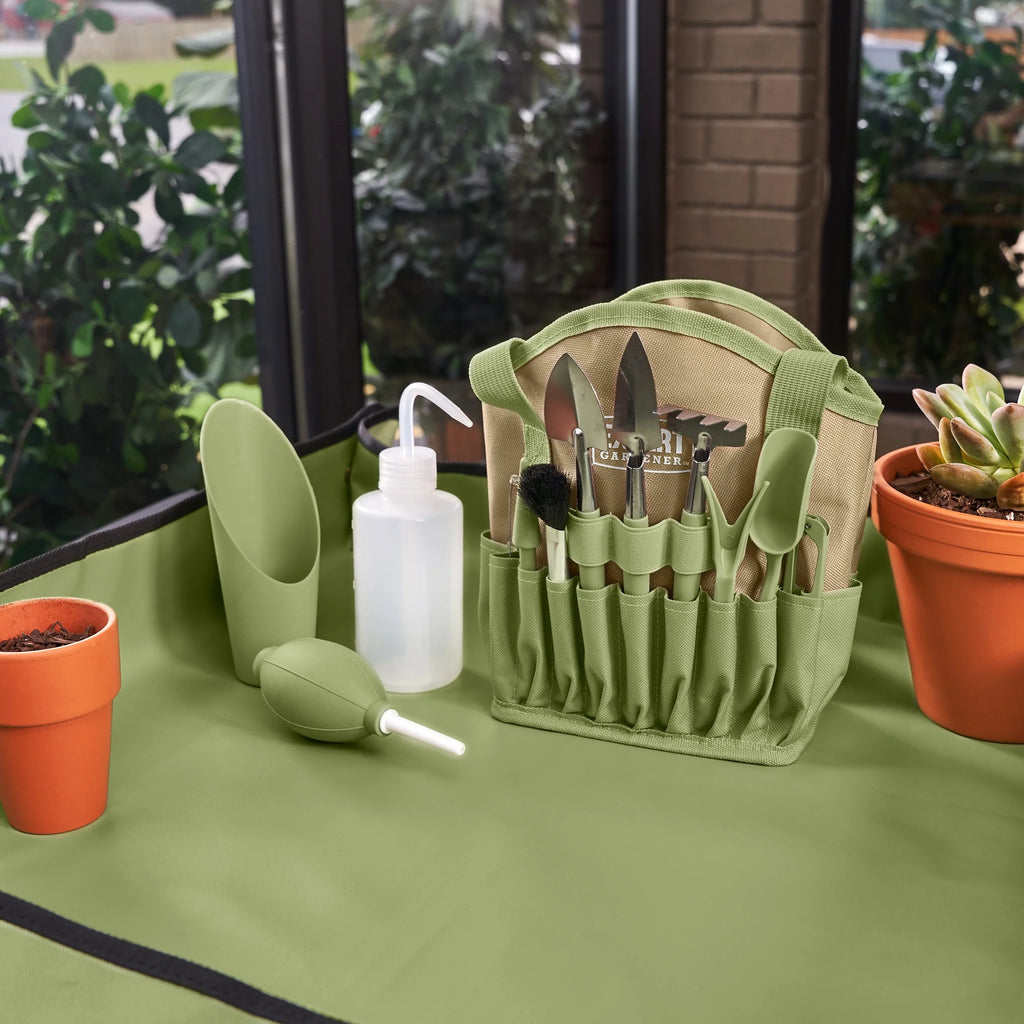Ensemble d'outils en acier inoxydable pour jardinage d'intérieur, 14 pièces, vert