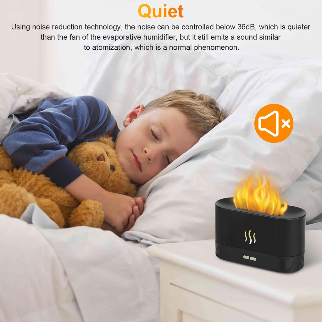 Humidificateur à huiles essentielles diffuseur d'air de 180 ml, diffuseur de brume aromatique avec effet feu et LED à changement de couleur 7 pour bureau