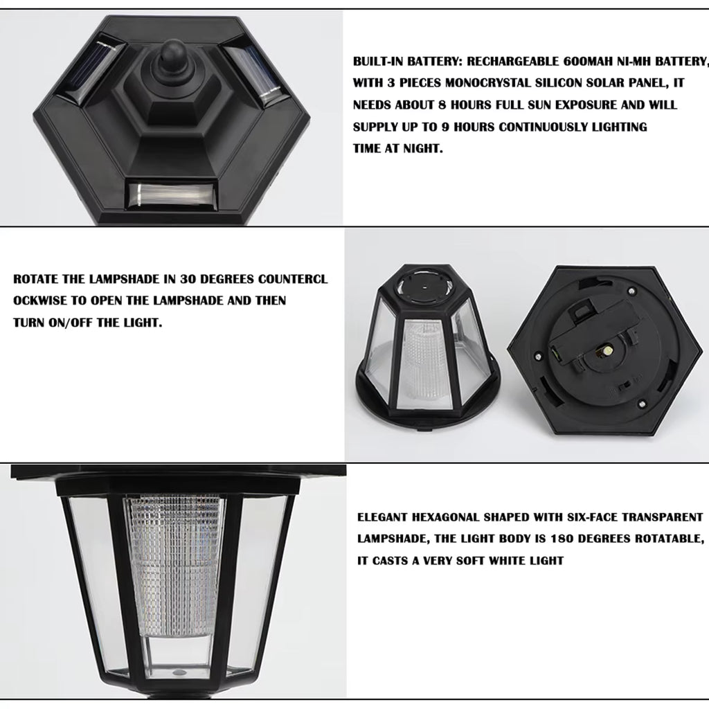 2PCS Solar LED Light Outdoor Wall Lamp Garden Light Hexagonal Solar Lantern Light Waterproof Solar Lamp Retro Garden Light Decor