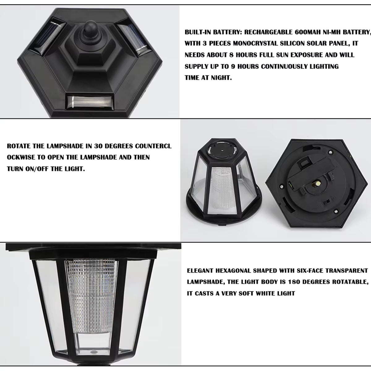2PCS Solar LED Light Outdoor Wall Lamp Garden Light Hexagonal Solar Lantern Light Waterproof Solar Lamp Retro Garden Light Decor