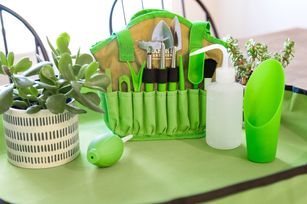 Ensemble d'outils en acier inoxydable pour jardinage d'intérieur, 14 pièces, vert