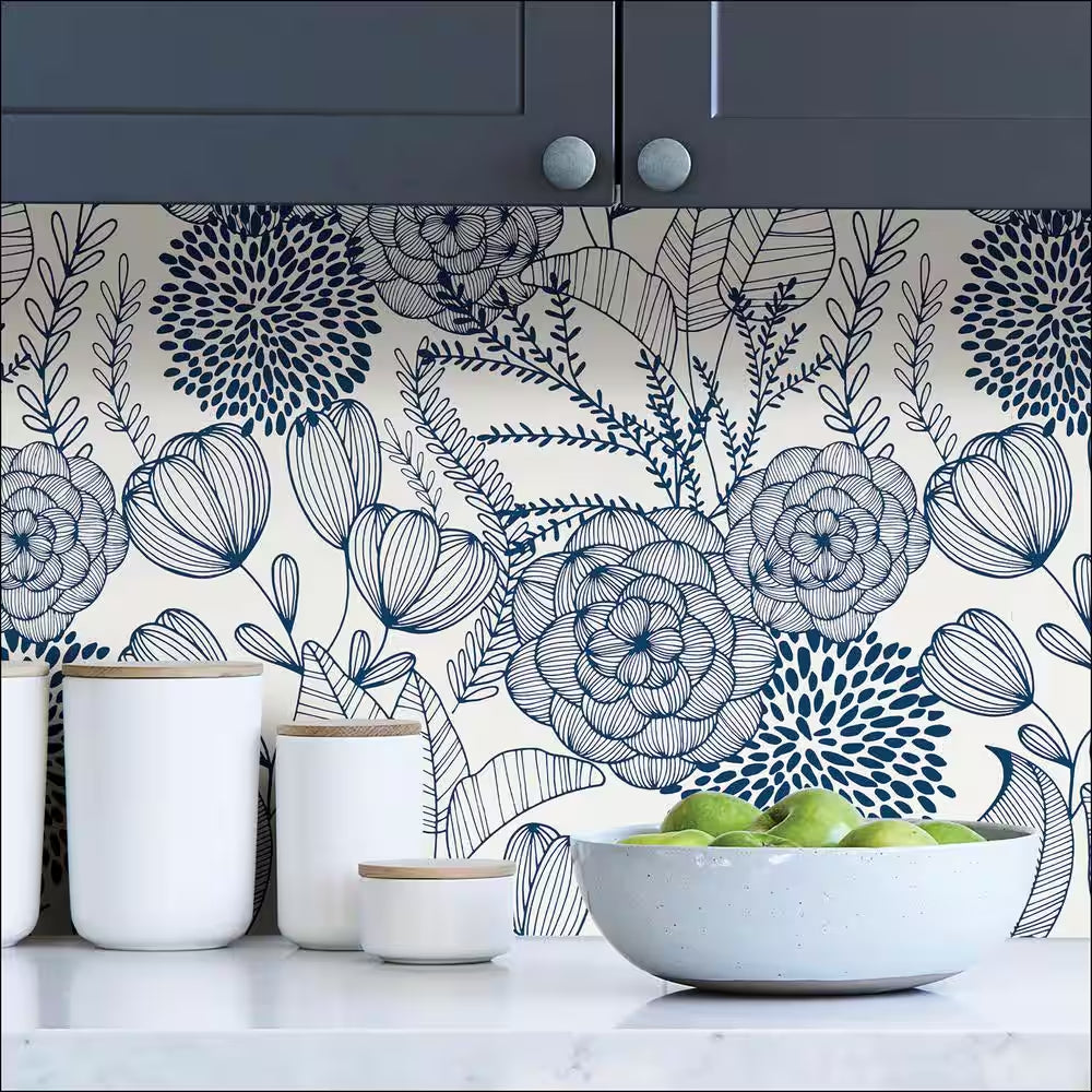 Navy Secret Garden Peel and Stick Wallpaper