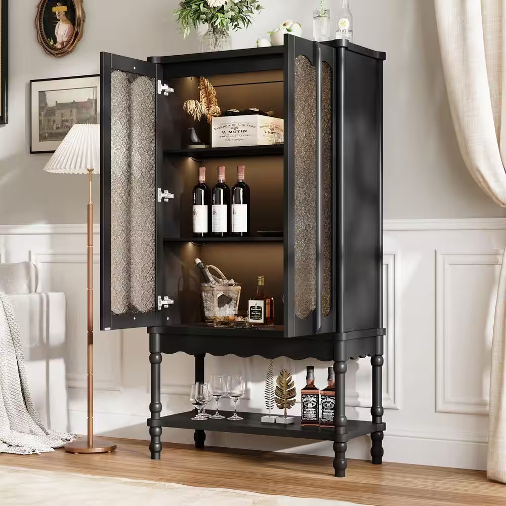 Black 34.6 In. Display Cabinet with China Cabinet, Accent Storage Cabinet, Garage Cabinet, Bookcase, Food Pantry