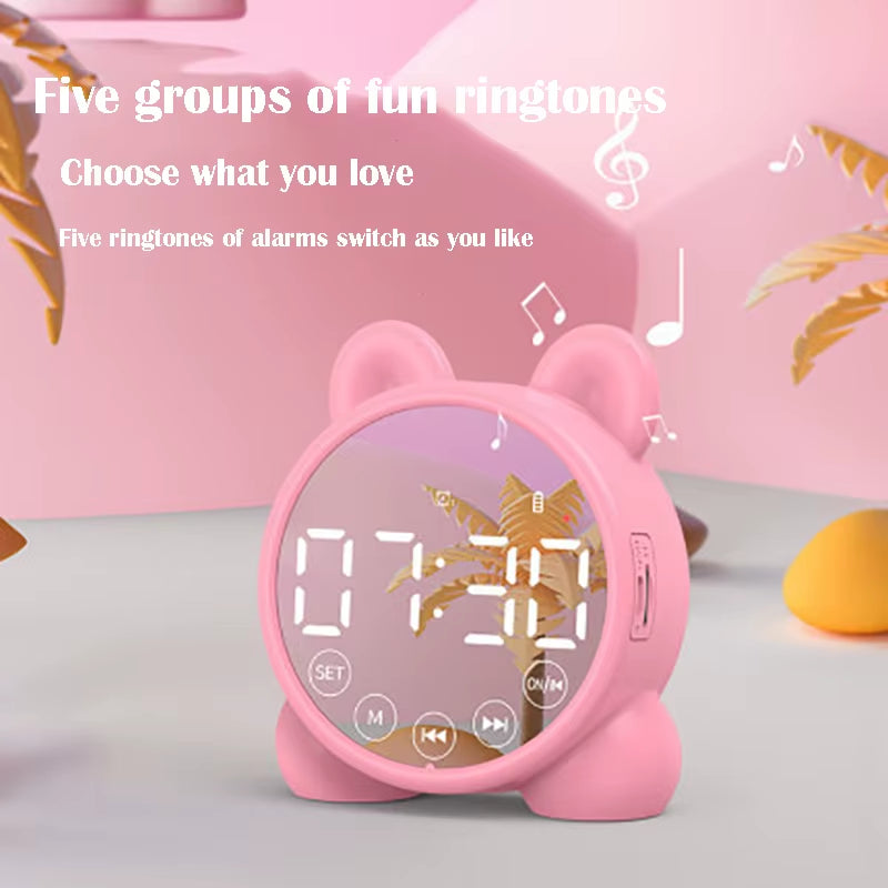 Bluetooth Mirror Table Clock Kids Alarm Clock Cute Cat Digital Alarm Clock for Kids Bedside Clock Children'S Sleep Led Clocks