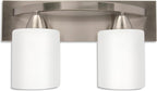Bathroom Light Fixtures - 2 Lights, Oil-Rubbed Nickel Vanity Lights with Milk Glass Shades - Interior Lighting over Mirror - E26, 100W LED, Bulbs Not Included