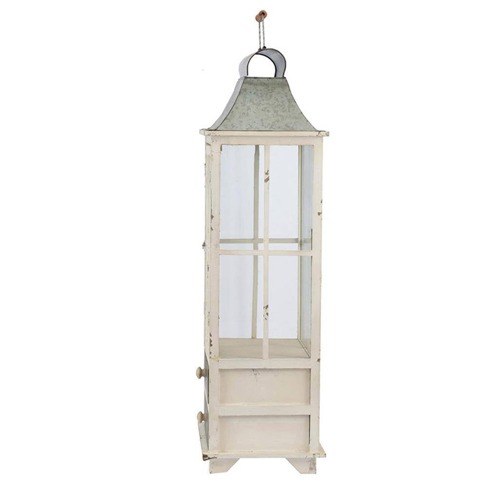Evelyn Silver, White Enclosed Lantern Set with Handle and Drawers (2-Pack)