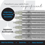 Micro Pen Set - 6 Assorted Sizes - Black Ink Fineliner Pens | Waterproof, No Bleed & Quick-Dry Fine Point Pen with Japanese Archival Pigment Ink for Drawing, Sketching, Manga, Illustration