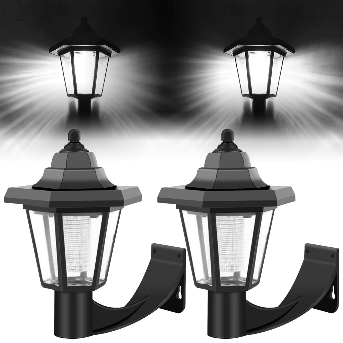 2PCS Solar LED Light Outdoor Wall Lamp Garden Light Hexagonal Solar Lantern Light Waterproof Solar Lamp Retro Garden Light Decor