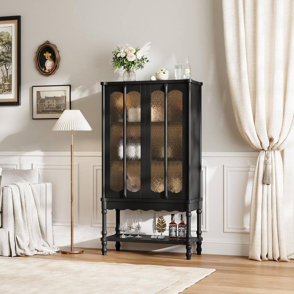 Black 34.6 In. Display Cabinet with China Cabinet, Accent Storage Cabinet, Garage Cabinet, Bookcase, Food Pantry