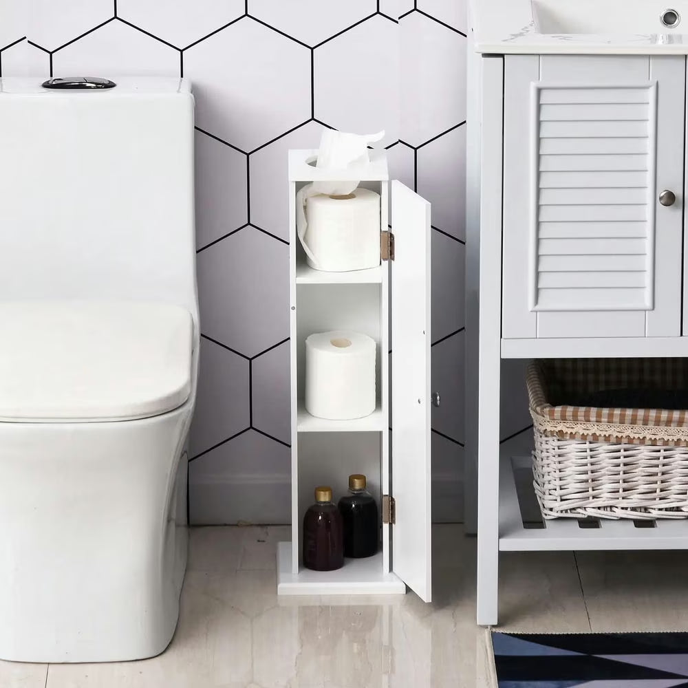 Bathroom Cabinet, Storage Cabinet,Small Toilet Paper Cabinet, Bathroom Corner Cabinet with Doors and Shelves, White