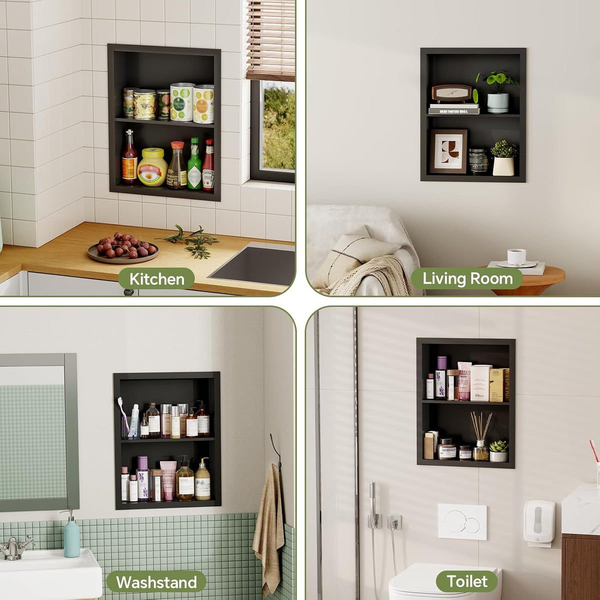 14X18 Medicine Cabinet Recessed Stainless Steel, 2-Tier, Medicine Cabinet Organizer,Stainless Steel Wall Niche, Bathroom Wall Cabinet, Recessed Bathroom Cabinet, Wall Cabinet, Black