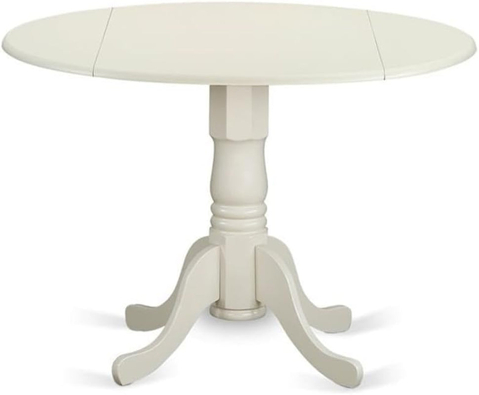 DLGR3-WHI-W Ensemble de table de salle à manger de 3 pièces pour petits espaces, comprenant une table de salle à manger ronde avec tablette rabattable et 2 chaises à assise en bois, 42X42 Inch, Blanc lin
