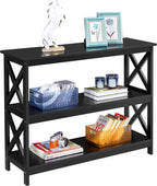 42" L Black Console Table 3-Tier Narrow X-Design Storage Shelves