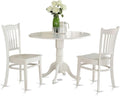 DLGR3-WHI-W Ensemble de table de salle à manger de 3 pièces pour petits espaces, comprenant une table de salle à manger ronde avec tablette rabattable et 2 chaises à assise en bois, 42X42 Inch, Blanc lin