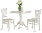 DLGR3-WHI-W Ensemble de table de salle à manger de 3 pièces pour petits espaces, comprenant une table de salle à manger ronde avec tablette rabattable et 2 chaises à assise en bois, 42X42 Inch, Blanc lin
