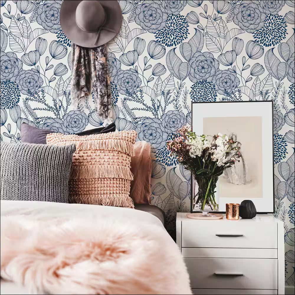 Navy Secret Garden Peel and Stick Wallpaper