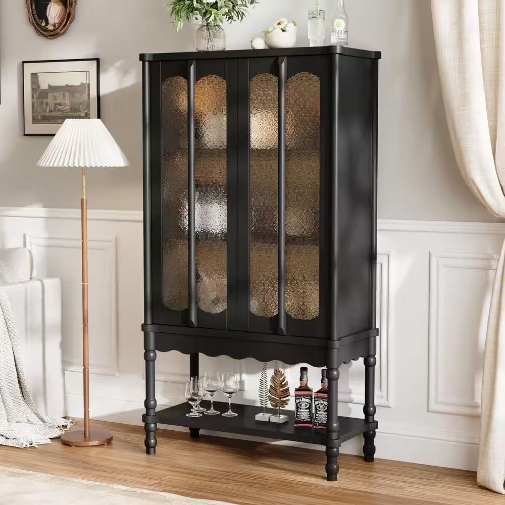 Black 34.6 In. Display Cabinet with China Cabinet, Accent Storage Cabinet, Garage Cabinet, Bookcase, Food Pantry
