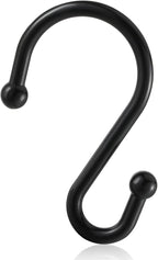 Metal Shower Curtain Hooks, Rust Proof Shower Curtain Rings, Black Shower Curtain Hooks for Bathroom, S Shaped Decorative Shower Hooks Hangers for Shower Curtain Rod,Set of 12