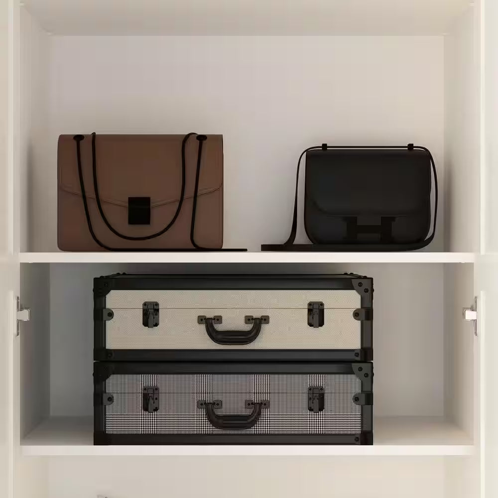 70.9 In. H X 86.8 In. W, White Wood Shoe Storage Bench, Coat Hanger & Wardrobe 3-IN-1 (Shoe Storage & Wardrobe)