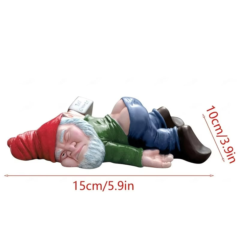1Pc Drunken Garden Gnome Statue, 5.91Inch Resin Garden Gnome Crafts, Garden Decoration, Creative Garden Statue Decor, Weatherpro