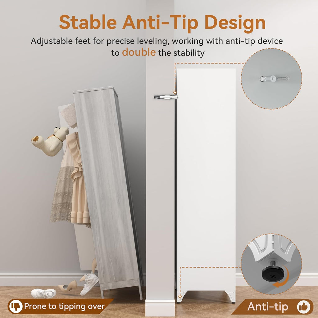 71" White Metal Armoire Wardrobe Closet with 2 Doors and Shelves