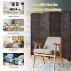 6 Ft. Brown Room Divider Weave Fiber Folding Privacy Screen (6-Panel)