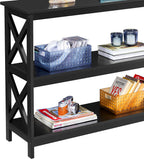 42" L Black Console Table 3-Tier Narrow X-Design Storage Shelves