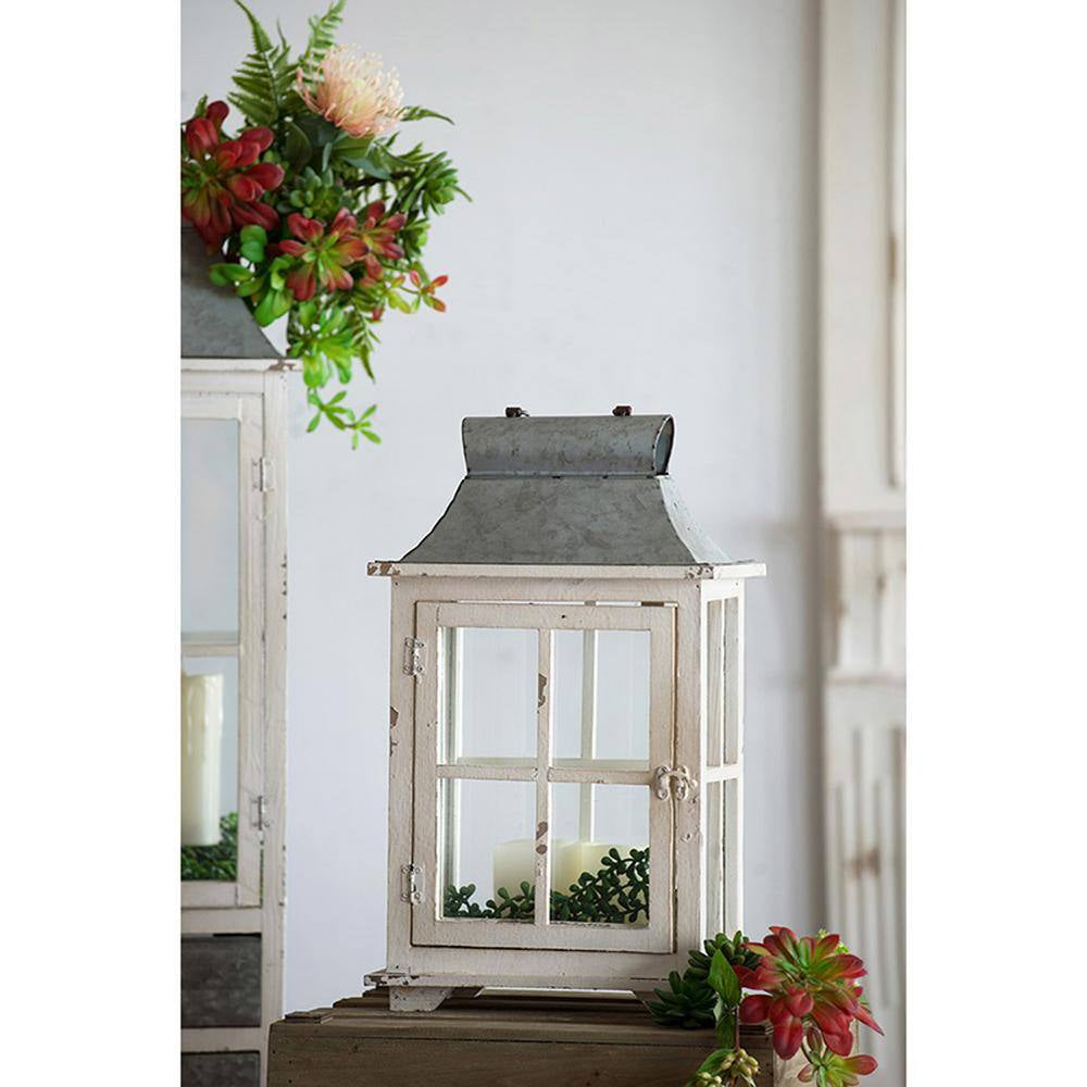 Evelyn Silver, White Enclosed Lantern Set with Handle and Drawers (2-Pack)