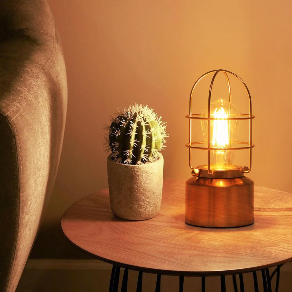 Small Touch Gold Table Lamp for Small Spaces - 3 Way Dimmable Industrial Bedside Lamp - Steampunk Antique Nightstand Desk for Bedroom, Living Room (Bulb Included)