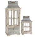 Evelyn Silver, White Enclosed Lantern Set with Handle and Drawers (2-Pack)