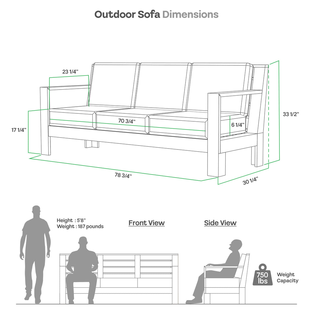 Logan Outdoor Sofa with Tan Cushions and Teak Frame