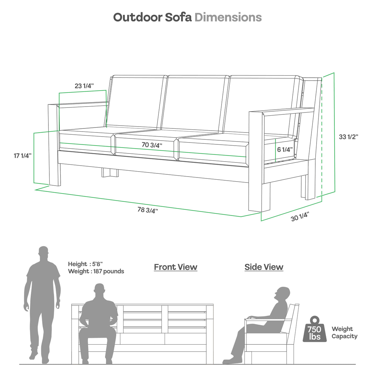Logan Outdoor Sofa with Tan Cushions and Teak Frame