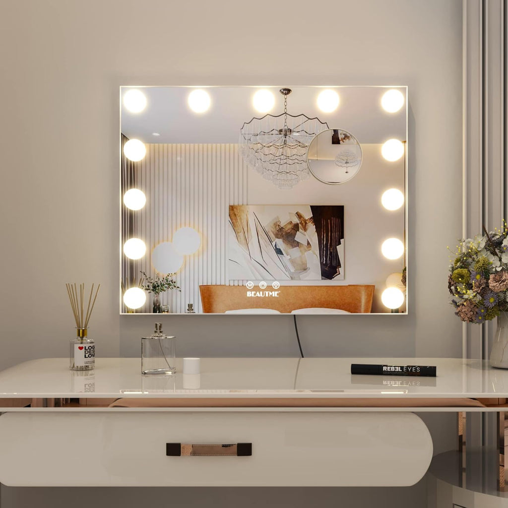 Vanity Mirror with Lights,Lighted Makeup Mirror with Lights and Magnification Mirror Tabletop Mirror or Wall Mounted Mirror (White)
