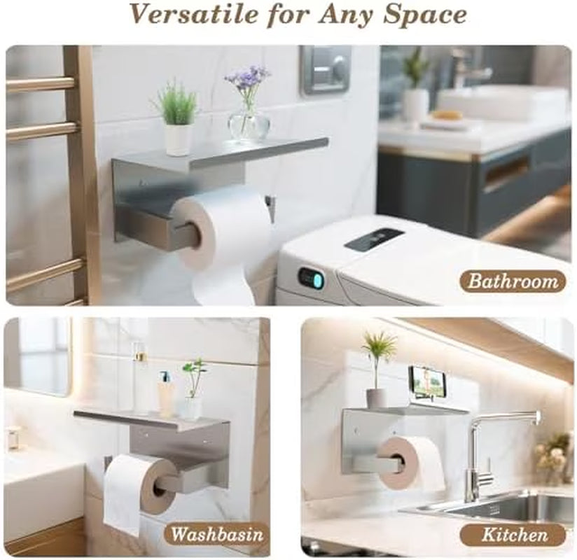 - Wall Mounted Toilet Paper Holder with Shelf Brushed Nickel
