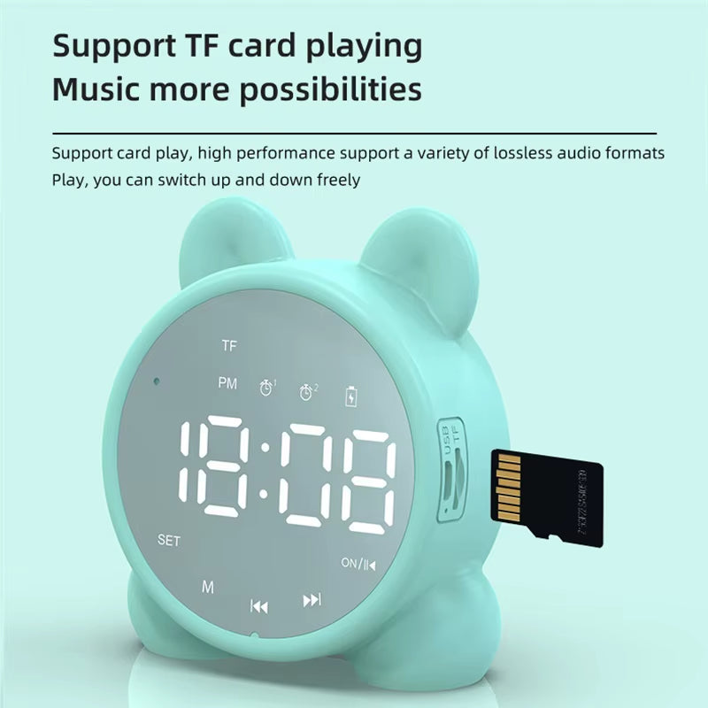 Bluetooth Mirror Table Clock Kids Alarm Clock Cute Cat Digital Alarm Clock for Kids Bedside Clock Children'S Sleep Led Clocks