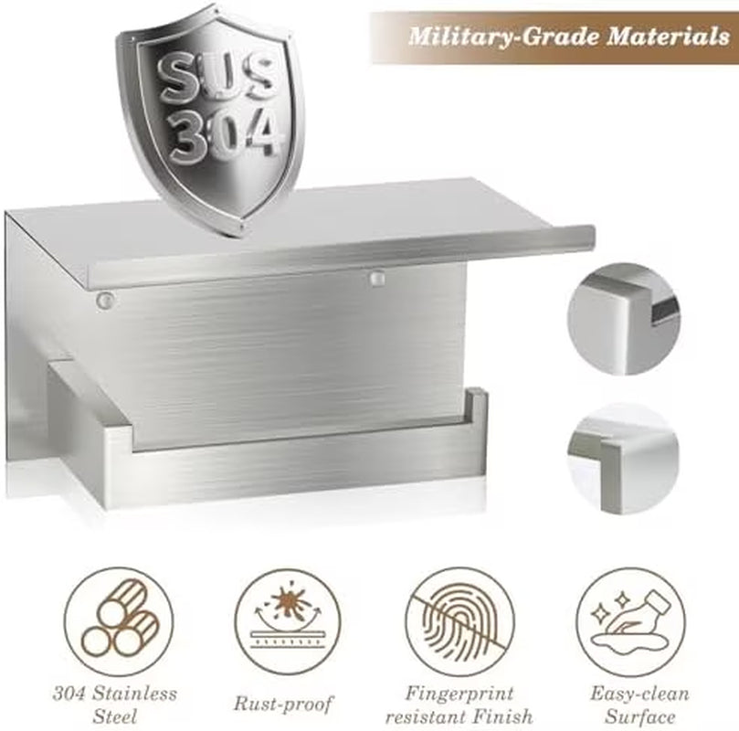 - Wall Mounted Toilet Paper Holder with Shelf Brushed Nickel