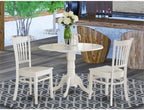 DLGR3-WHI-W Ensemble de table de salle à manger de 3 pièces pour petits espaces, comprenant une table de salle à manger ronde avec tablette rabattable et 2 chaises à assise en bois, 42X42 Inch, Blanc lin