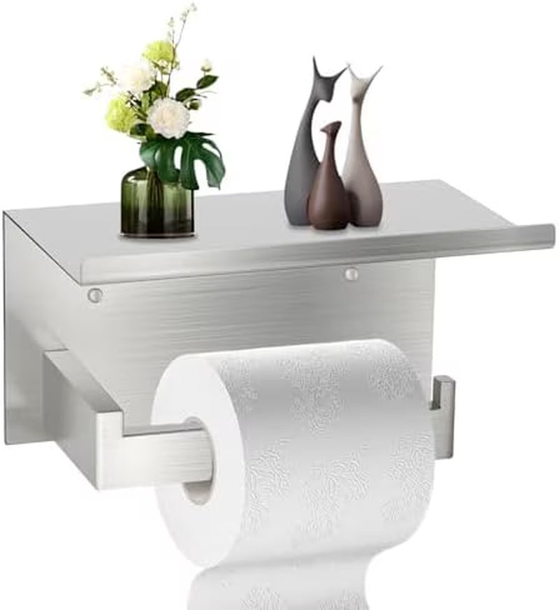- Wall Mounted Toilet Paper Holder with Shelf Brushed Nickel