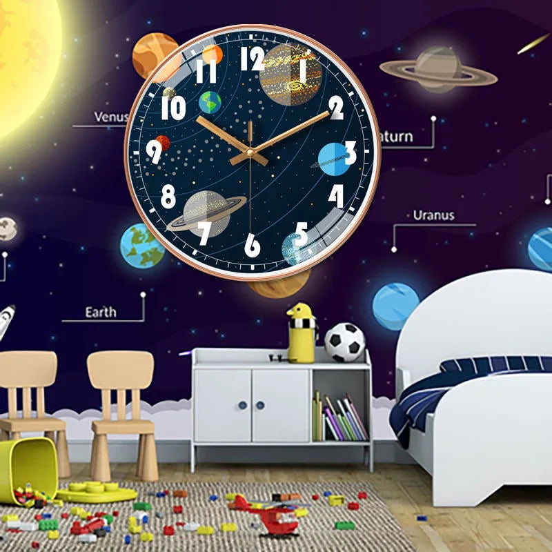Wall Clock Home Decor Circular Clock Mirror Interstellar Universe Clock Simple Art Bedroom Wall Children'S Room Mute Clock