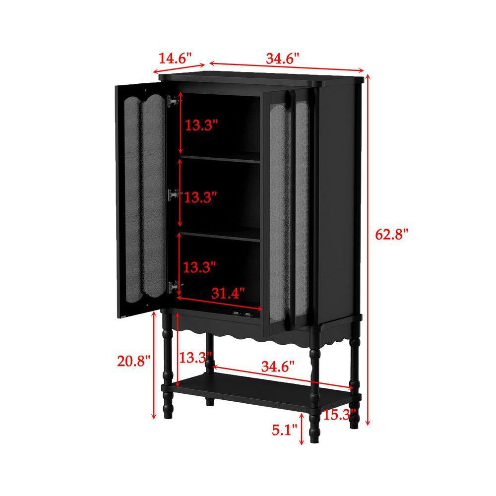 Black 34.6 In. Display Cabinet with China Cabinet, Accent Storage Cabinet, Garage Cabinet, Bookcase, Food Pantry