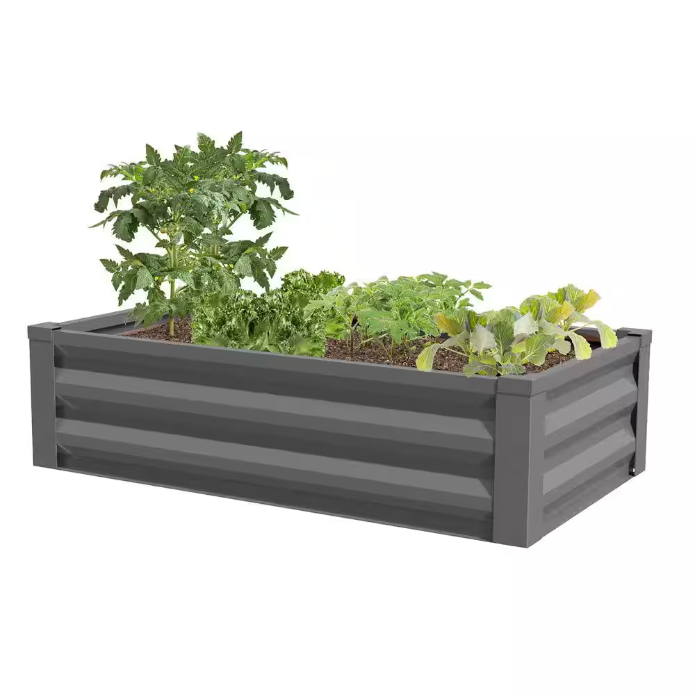 Gray Galvanized Steel Rectangle Raised Garden Bed (48 In. L X 24 In. W X 10 In. H)